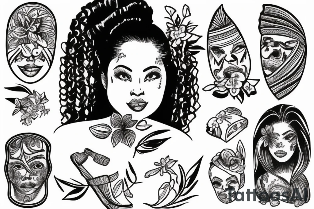 Hawaiian girl with a blalaika in her hands tattoo idea