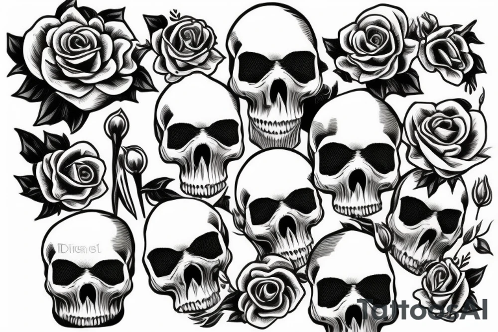 skull with roses tattoo idea