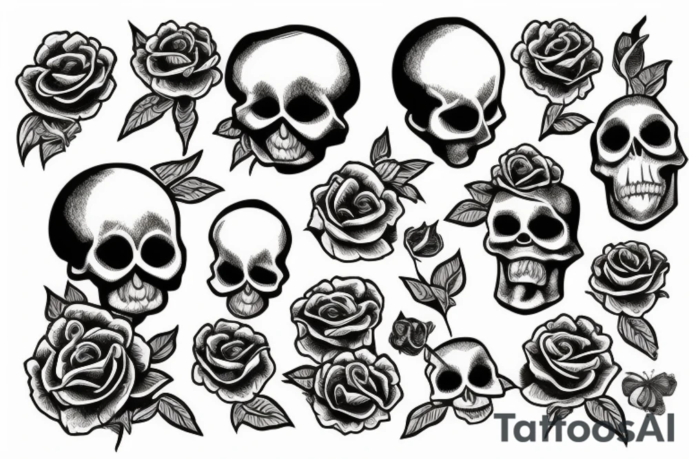 skull with roses tattoo idea