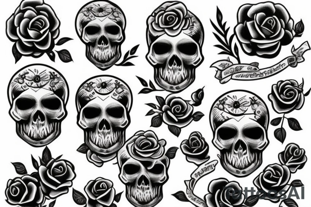 skull with roses tattoo idea