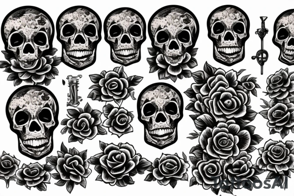 skull with roses tattoo idea