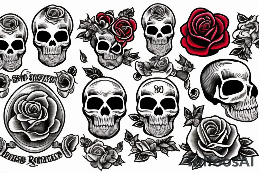 skull with roses tattoo idea