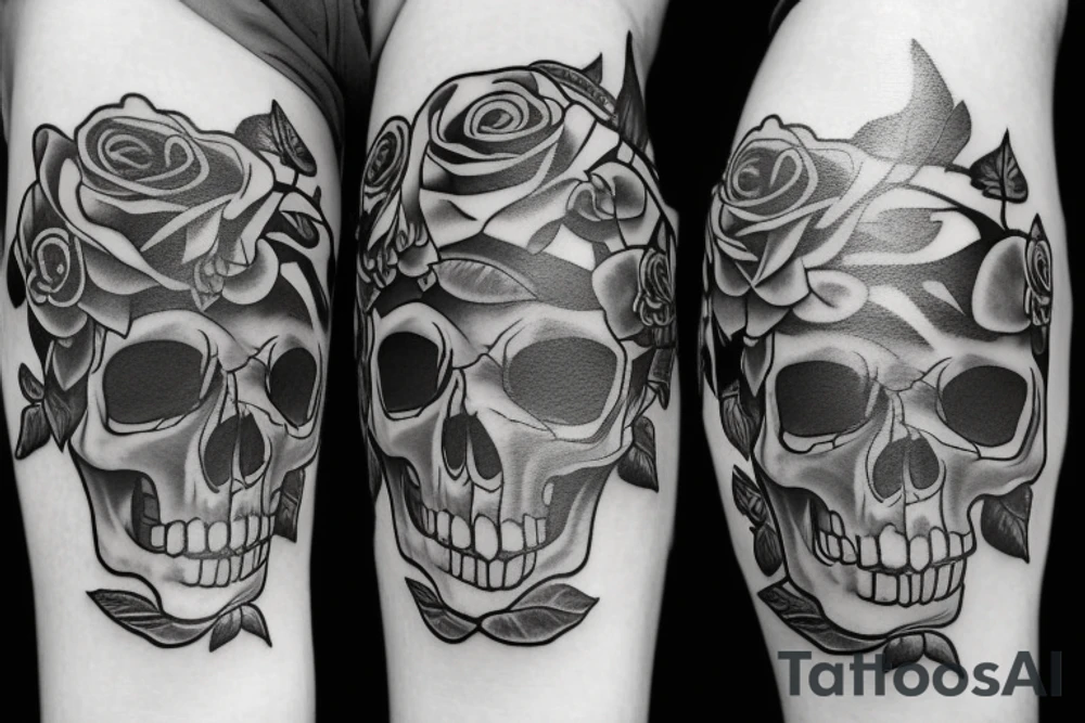 skull with roses tattoo idea