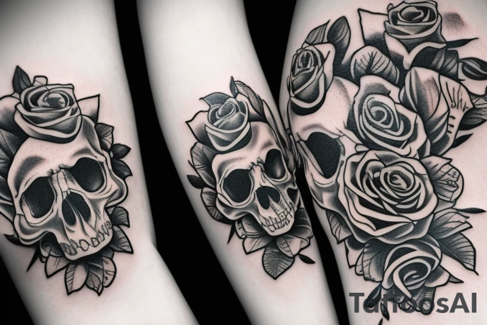 skull with roses tattoo idea
