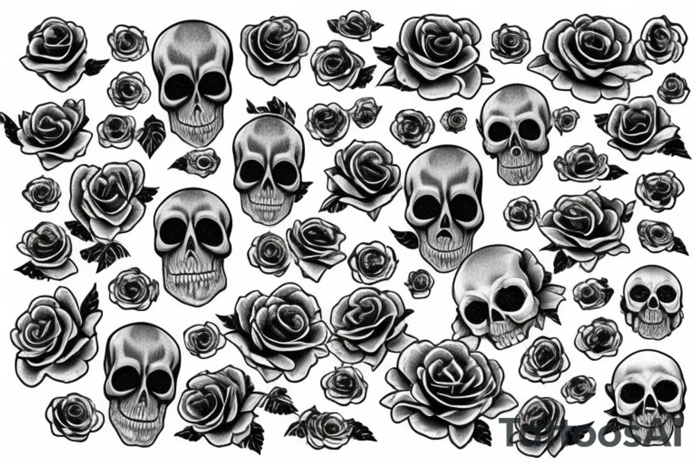 skull with roses tattoo idea