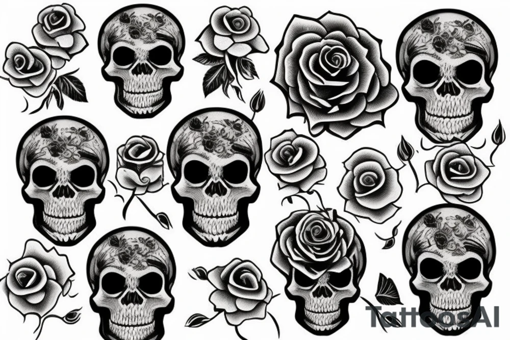 skull with roses tattoo idea
