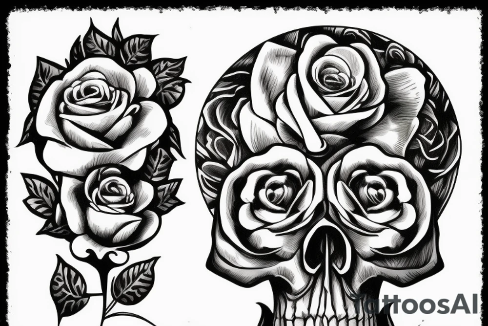 skull with roses tattoo idea