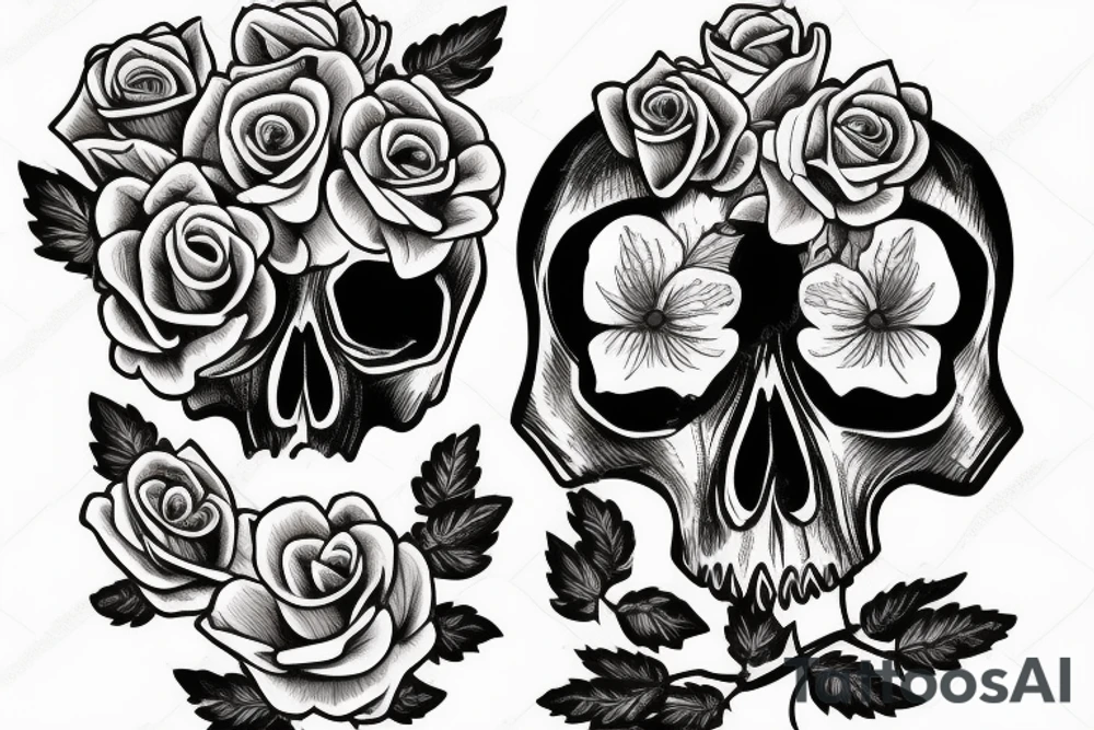 skull with roses tattoo idea