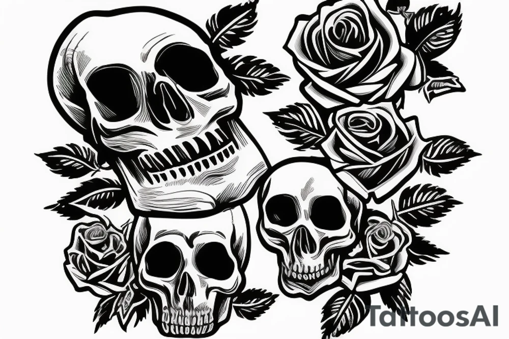 skull with roses tattoo idea