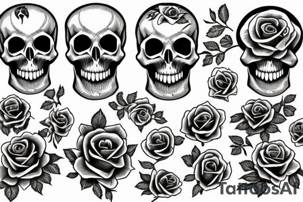 skull with roses tattoo idea