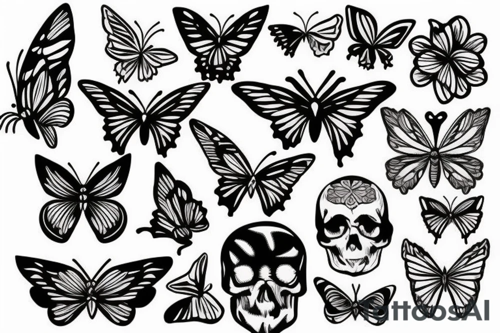 butterfly with a skull pattern tattoo idea