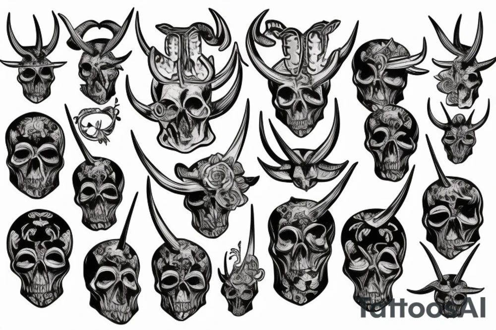 skull with horns tattoo idea