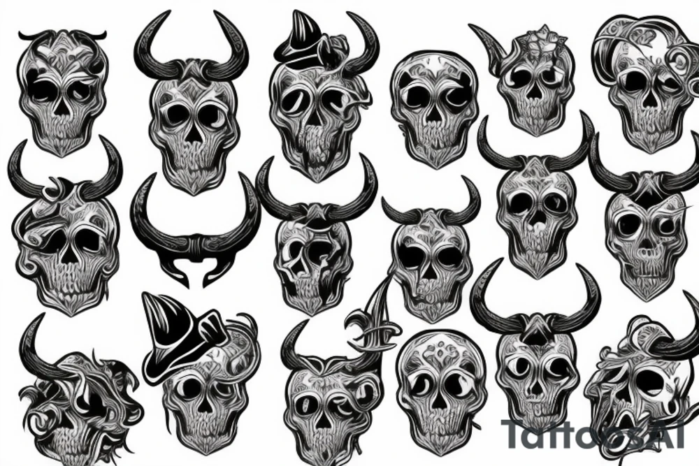 skull with horns tattoo idea