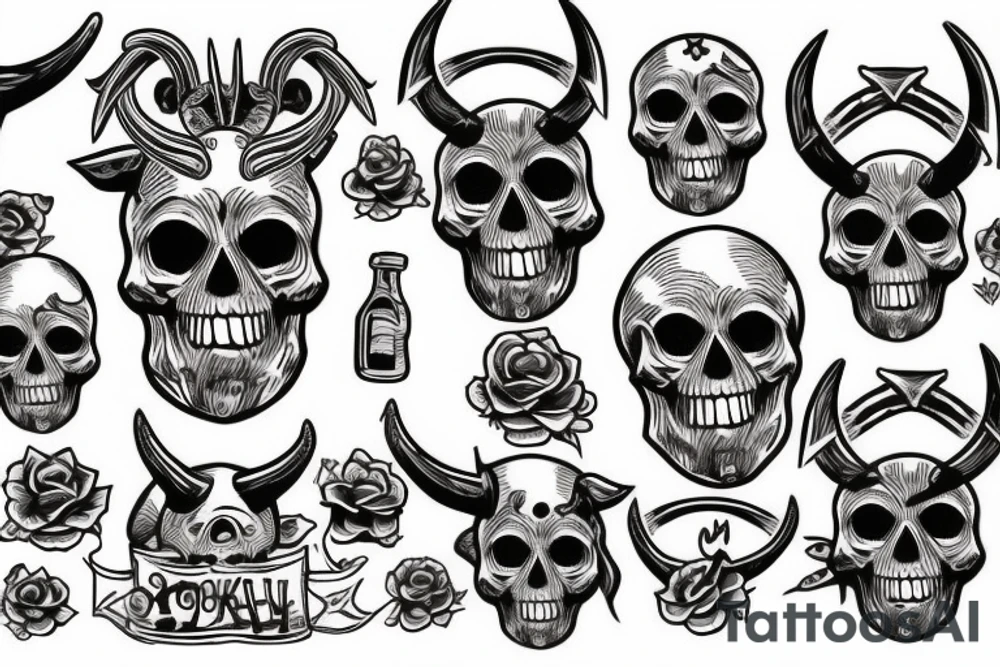 skull with horns tattoo idea