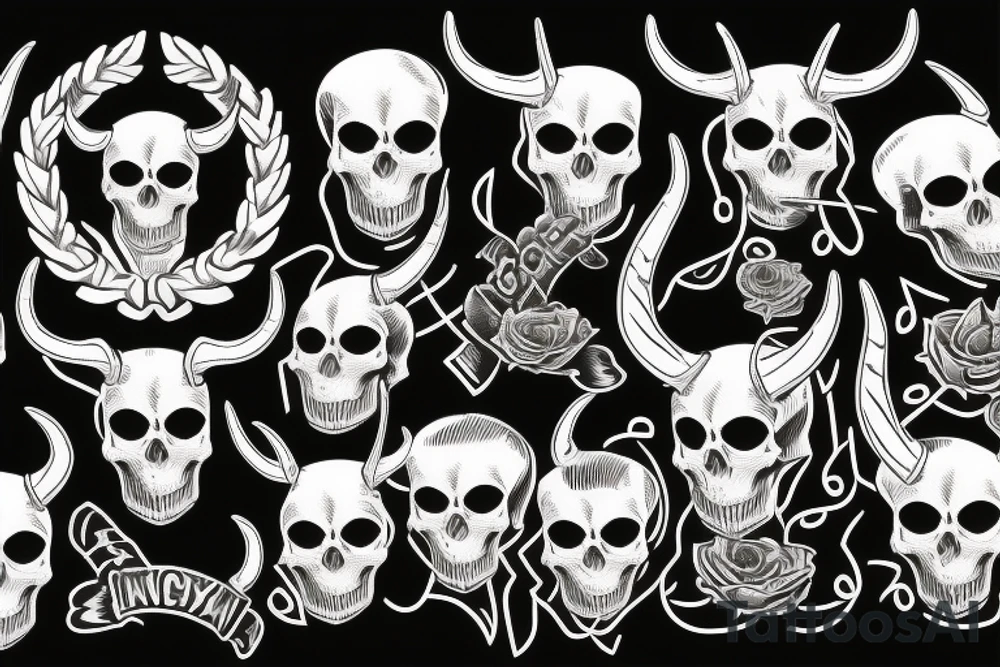 skull with horns tattoo idea