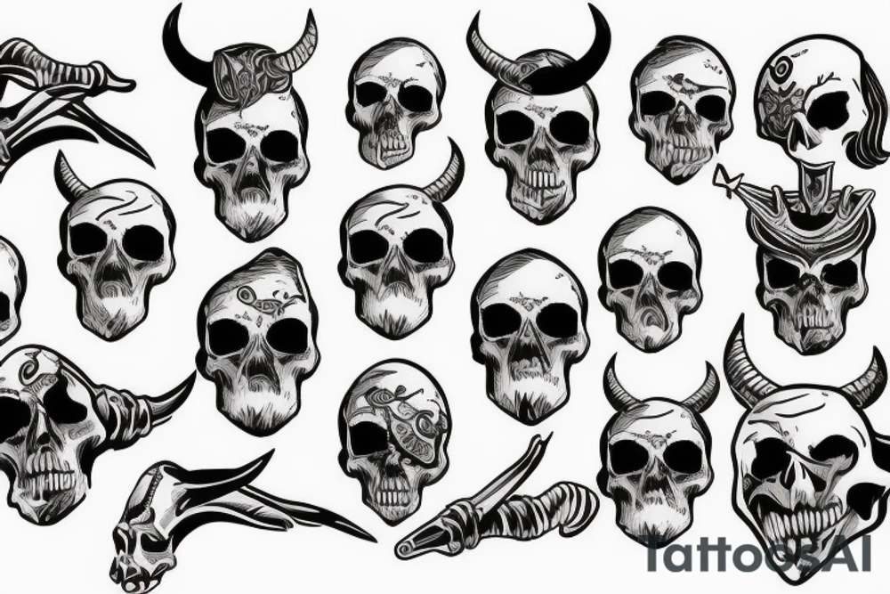 skull with horns tattoo idea
