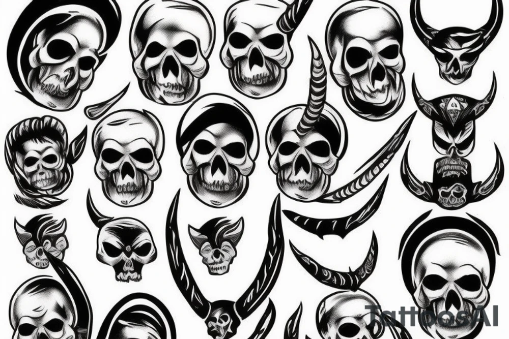 skull with horns tattoo idea
