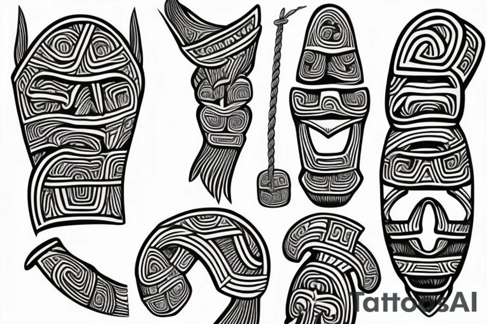 New Zealand Maori tiki that has a twine rope attached through a hole tattoo idea