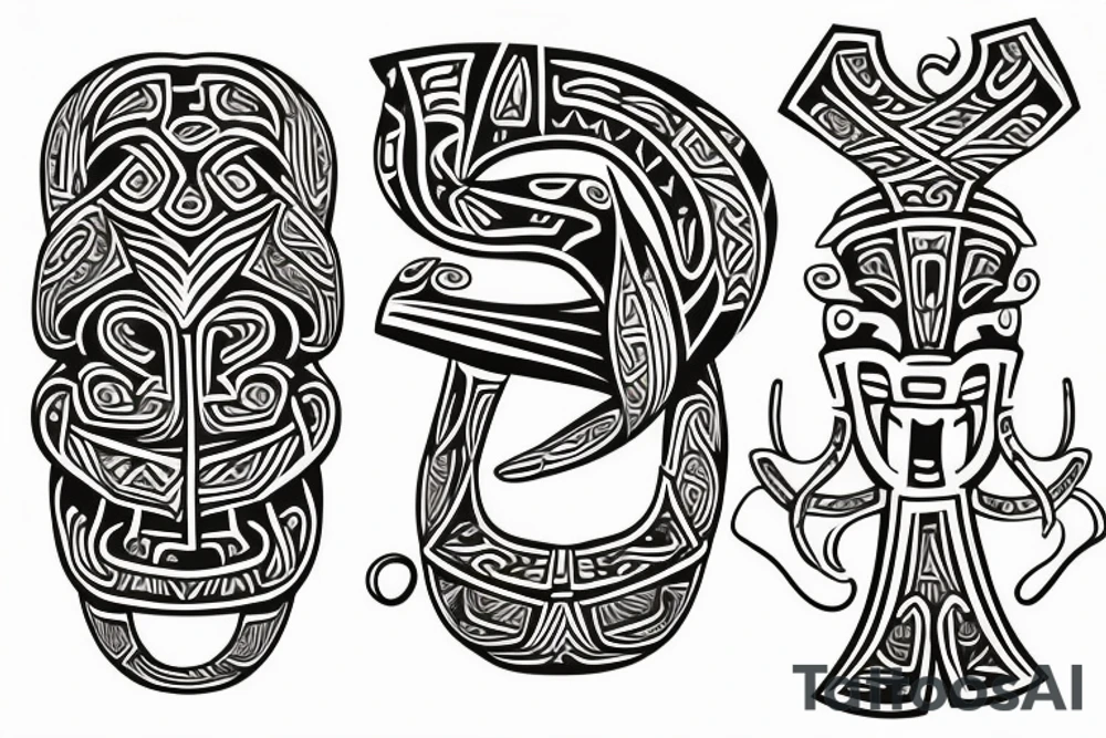 New Zealand Maori tiki that has a twine rope attached through a hole tattoo idea