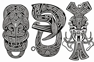 New Zealand Maori tiki that has a twine rope attached through a hole tattoo idea