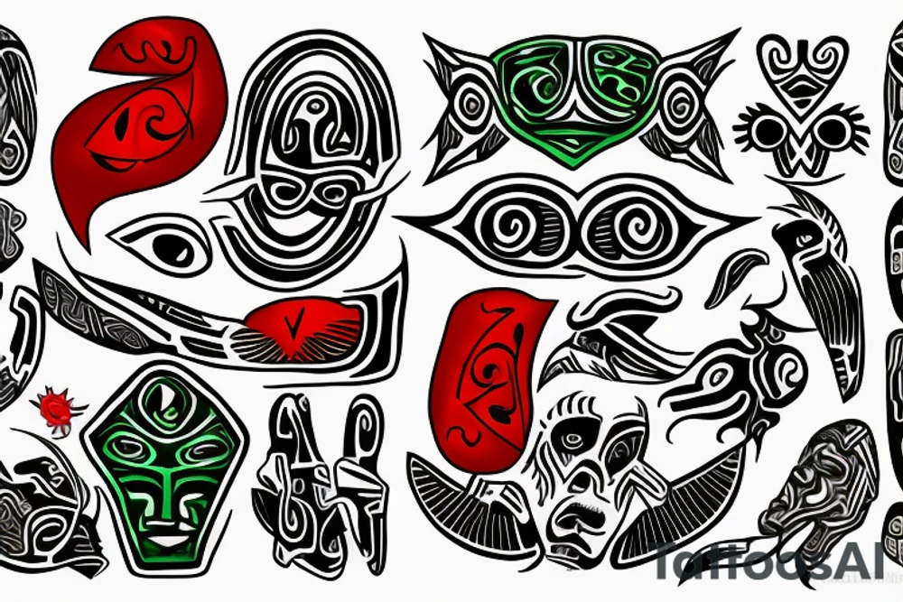 New Zealand jade  Maori hei tiki
red round eyes head tilted legs bent and crossed tattoo idea