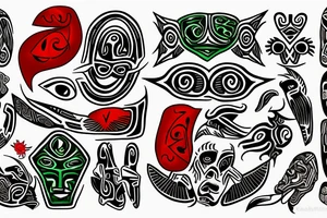 New Zealand jade  Maori hei tiki
red round eyes head tilted legs bent and crossed tattoo idea