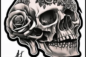 human skull realistic with roses tattoo idea