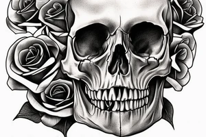 human skull realistic with roses tattoo idea