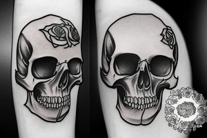 human skull realistic with roses tattoo idea