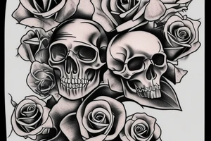 human skull realistic with roses tattoo idea