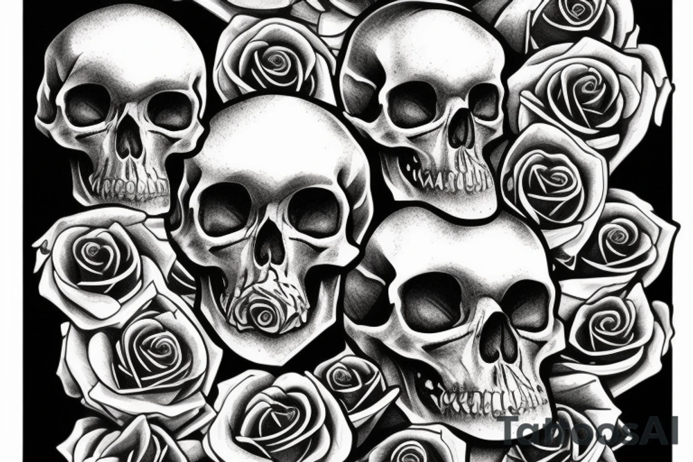 human skull realistic with roses tattoo idea