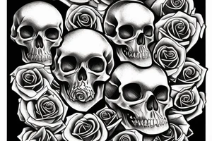 human skull realistic with roses tattoo idea
