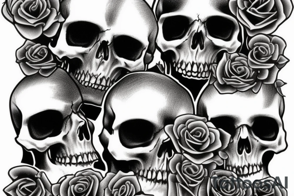 human skull realistic with roses tattoo idea