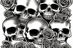 human skull realistic with roses tattoo idea