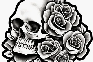 human skull realistic with roses tattoo idea