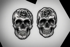 realistic human skull with roses on the head tattoo idea