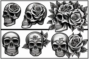realistic human skull with roses on the head tattoo idea