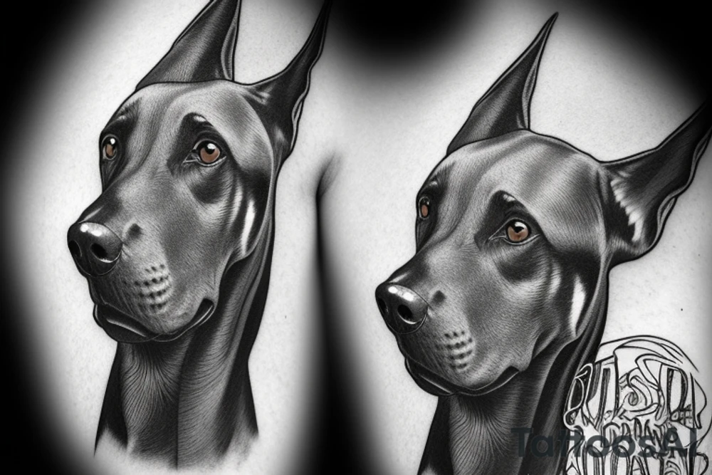 dead realistic doberman angry and growling with rage tattoo idea