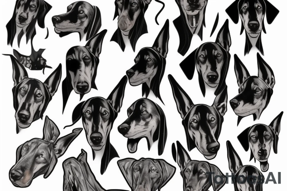 dead doberman angry and growling with rage tattoo idea
