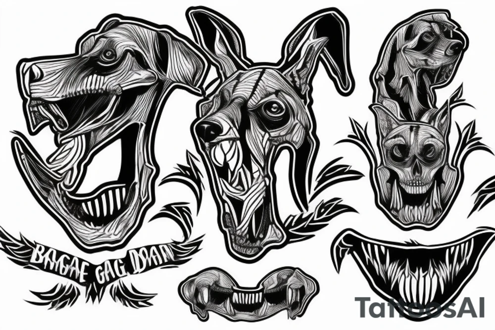 skeleton doberman angry and growling with rage tattoo idea