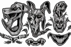 skeleton doberman angry and growling with rage tattoo idea