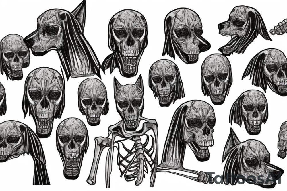 skeleton doberman angry and growling with rage tattoo idea