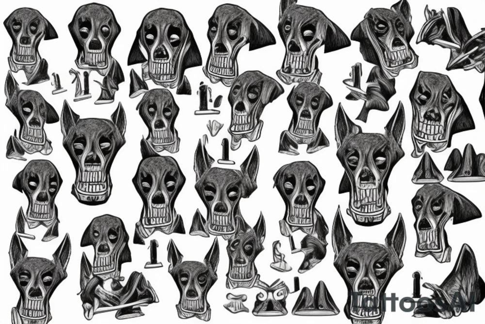 skeleton doberman angry and growling tattoo idea