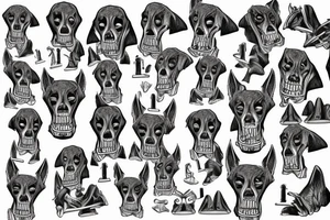 skeleton doberman angry and growling tattoo idea