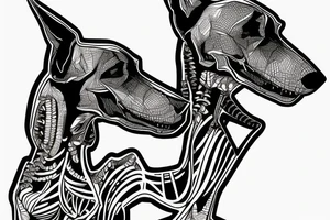 skeleton doberman angry and growling tattoo idea