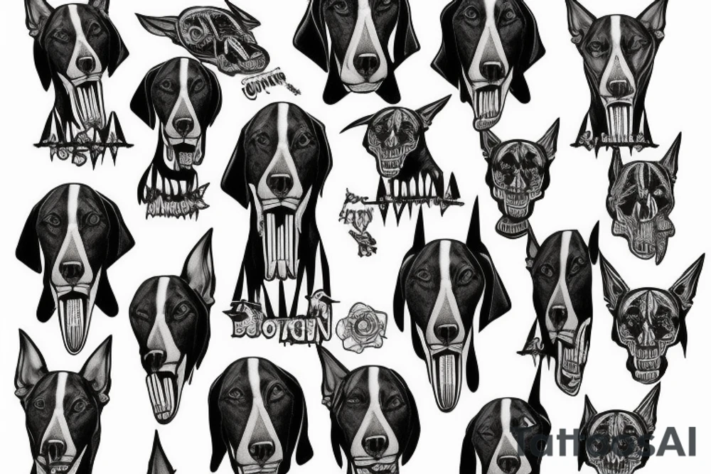 skeleton doberman angry and growling tattoo idea
