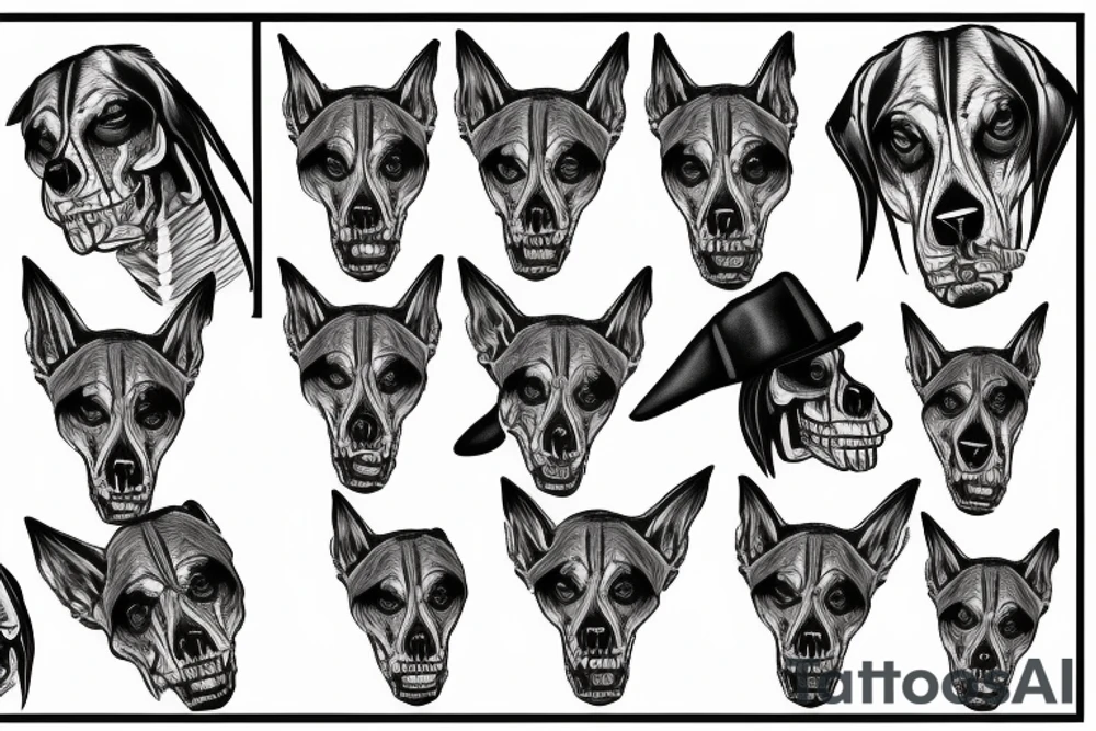 skeleton doberman angry and growling tattoo idea