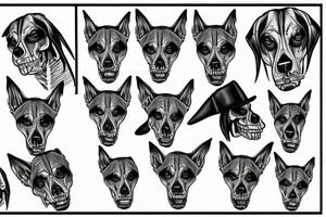 skeleton doberman angry and growling tattoo idea