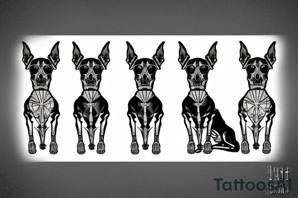 skeleton doberman angry tattoo idea