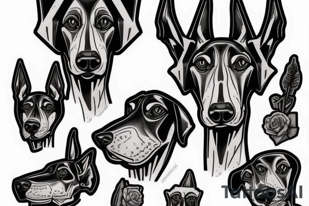 skeleton doberman angry tattoo idea